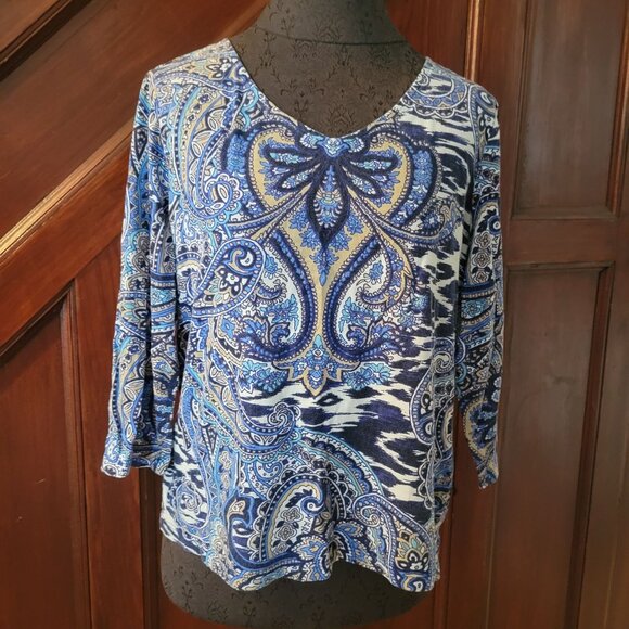 Chicos Womens Paisley Print 3/4 Sleeve Top Size 1 Multicolor Small - Picture 1 of 4